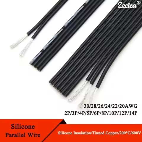 2/5/10M Silicone Parallel Wire 30 28 26 24 22 20AWG Multi-core 2P 4P 6P 8P 14P High Temperature Resi