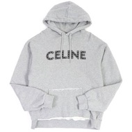CELINE 2Y309052H 100%純棉鉚釘logo印花套頭連帽衫，下擺無簷，灰色，S碼，義大利製造，正品，男款，成色極佳。