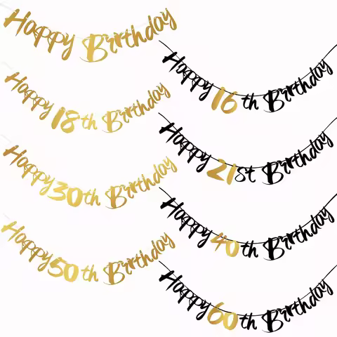 Black Gold Paper Streamer Hanging Birthday Banner For 16 18 21 30 40 50 60 Years Old Birthday Party 