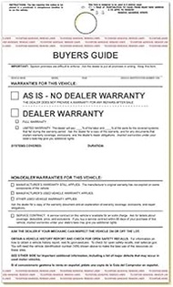 Buyers Guide Form - Hanging 2-Part Adhesive - Car Mirror - As is or Warranty (100 per Pack)