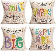 Cushion Cover, 65x65cm Set of 4, Colored Letters Soft Velvet Throw Pillow Cases 26x26in, Square Sofa Cushion Cover with Invisible Zipper for Couch Bed Car Bedroom Home Decor