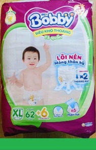 Tã quần Bobby XL62 Tặng thêm 6 miếng Bên Trong- Tã quần Bobby cho bé Size XL-Hsd Luôn Mới