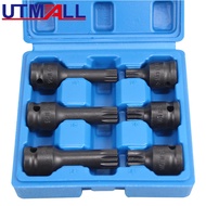 6pcs M14 M16 M18 Spline Impact Bit Socket Set 1/2" Drive Extension Bar Wrench CR-MO 12 Point Screwdr