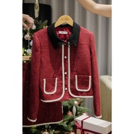 Tweed eveningJacket with German collar and felt trim, high quality material, women's fashion party C