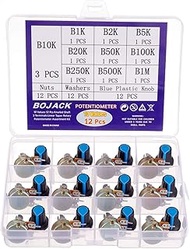 BOJACK 10 Values 12 Pcs B1K-B1M Ohm Knurled Shaft 3 Terminals Linear Taper Rotary Potentiometer(WH14
