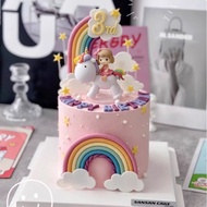 9pcs set Unicorn & Girl 3rd Birthday Cake Topper Set - Rainbow Cloud Magical Decor