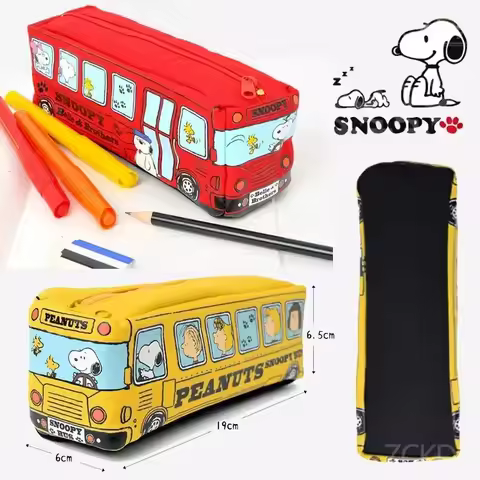 Snoopy Charlie Brown Creative Cartoon Canvas Pencil Case High-capacity Square Bus Pen Bag School Sup