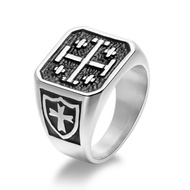 Retro Men's Trendy Wear Jewelry Titanium Steel Cro 复古男式潮人穿搭饰品钛钢十字架戒指个性新中式首饰指环 251211QQ