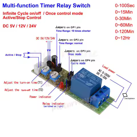 DC 5V 12V 24V Adjustable Trigger Delay Time Turn On Off Relay Switch Infinite Cycle Loop Timer Modul