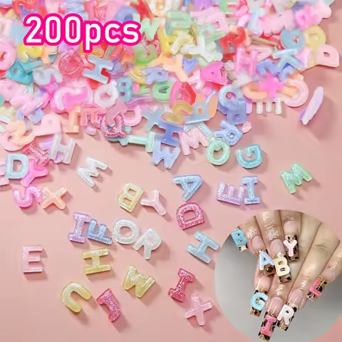 200pcs/Bulk Cartoon 26 English Letters Nail Art Charms Color Mini English Letters 3D Nail Decor Part