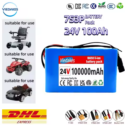 Lifepo4 24v batteries VIEDAKES Brand New Power Bank 24V 100Ah 7S3P 18650 Battery Pack Deep Cycle For
