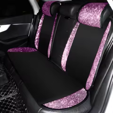 Crystal Rhinestone Pink Car Seat Covers Cushion Four Seasons Universal Diamond For Women Automotive 