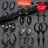 Punk Style Stainless Steel Black Hoop Earrings Zircon Dangle Jewelry for Men Women Ear Clips  Subang