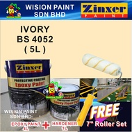 4052 IVORY / 5 Liter ZINXER Two Pack Epoxy Floor Paint ( FREE 7" 1 SET ROLLER PAINTING ) Cat Lantai Epoxy floor tiles