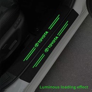 4pcs Car Door luminous threshold bar anti-stepping Threshold Side Step Sticker Anti-Stop Carbon Fiber Pattern for Toyota RAV4 Corolla Fortuner Prius Plus Alphard Harrier Sienta Yaris Cross   Accessories
