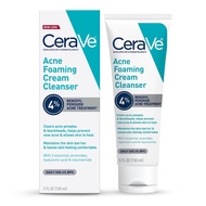 CeraVe Acne Foaming Cream Cleanser | Acne Treatment Face Wash with 4% Benzoyl Peroxide, Hyaluronic A