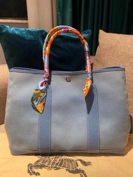 HERMÈS   Garden Party 36 花園包藍色帆布拼皮