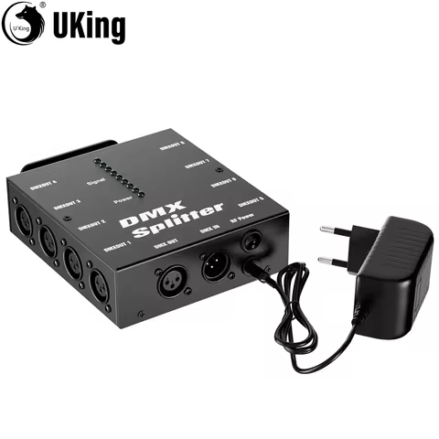 U'King DMX512 Signal Amplifier XLR DMX Splitter Distributor Signal Decoder 8-channel Signal Output F