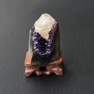 招財開運-天然原礦異象頂級帝王紫 紫晶鎮共生方解石快速出貨
