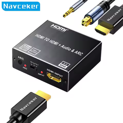Navceker HDMI Audio Extractor HDMI to SPDIF Optical Toslink 3.5 Aux+4K HDMI Converter for TV Box to