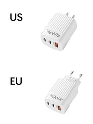 1入組ABS材質2PD+1USB多功能充電器(含歐洲/美國插頭)，適用於類型-C和USB介面設備，如手機、平板電腦、相機等。