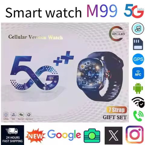 New M99 5G Cellular Smartwatch 2.4-inch AMOLED Large Screen Android OS Rotary Camera SIM Card Slot W