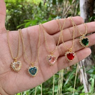 10Pcs Women Rainbow Crystal Heart Exquisite and Elegant Gold Filled Heart Love Forever Pendant Necklace