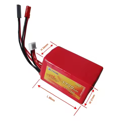 Flytown 6.6V 2S 1700mAh 20C/40C LiFePO4 Receiver Pack RX LiFe Battery With JST Connector and Futaba 