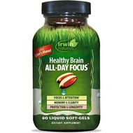 Irwin Naturals Healthy Brain All-Day Focus 60 Liquid Soft-Gels Boosts Mental Performance EXP: 2027