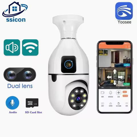YOOSEE 4MP Wifi Bulb E27 Surveillance Camera Dual Lens Color Night Vision 360° Rotating Auto Trackin
