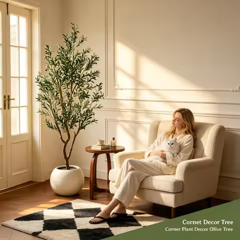 Olive Trees Artificial Indoor, 5.25/6.10/7.10FT Tall Faux Olive Tree with Black Pot, Artificial Plan