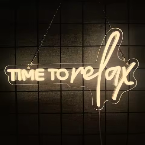 Time To Relax Neon Sign, Led Warm White Letter Icon, Bedroom, Bar, Coffee Shop, Game Room, Club And 