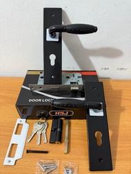 HANDLE PINTU RUMAH 1 SET HITAM DOFF MINIMALIS 25CM / 1 SET KUNCI PINTU RUMAH KOTAK LENGKUNG