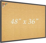 JILoffice Cork Board Bulletin Board 48 x 36 Notice Board, Black Aluminum Frame Wall Mounted Board fo