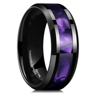 King Will 8mm Green/Blck/Red/Purple Shell/Meteorite Inlaid Black Tungsten Carbide Rings Wedding Band