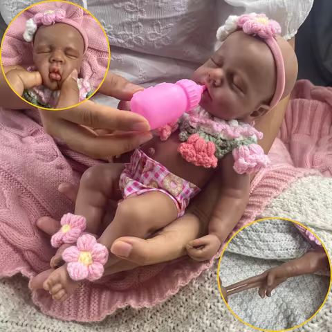 Mini 12Inch Dark Skin Full Solid Silicone Reborn Baby LouLou African Americans Girl Washable Body Bi