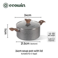 Ecowin Granite Non Stick Pot 24cm Induction Cookware for All Stoves (NO PFAS& PTFE& PFOA)