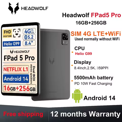 HEADWOLF FPad5 Pro Android 14 tablet 8.4 inch Max 16 Ram 256GB ROM UFS2.1 Octa-core G99 Tablet PC 55
