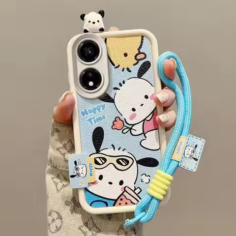 For OPPO A53 A53S A54 A54S A55 A56 A57 A58 Phone Case 3D Ear Sanrio Kuromi Cinnamoroll Wrist Strap C