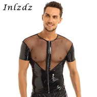 【COOL】 Harness Mens Lingerie T-Shirt Shiny Latex Short Sleeves Fishnet Wet Look Gay Harness Crop S Coat