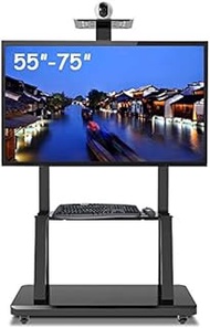 Home Office Mobile TV Stand with Wheels Universal TV Stand Portable Heavy Duty Mobile Trolley for 55-75 inch Plasma/LCD/LED OLED TVs Black Load 105kg Rolling TV Stand