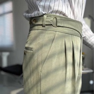 【Available】British Style Naples Pant For Men Vintage Gurkha High Waist Straight Suit Trousers   Fash