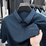 Seamless Ice Silk Men's Short-Sleeved t-Shirt 0 Middle-Aged Business Casual Striped Half-Sleeved p