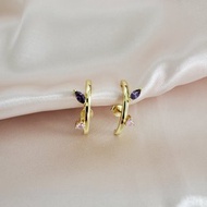 925 純銀耳針 線條耳環 ~ 水鑽耳環 ~ 星座 ~ 鍍14K金 玫瑰金