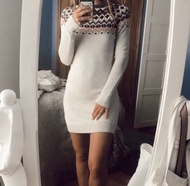 Hollister提花針織修身長袖連身裙斯文上鏡HCO cream knitted dress with pattern A&F Abercrombie & Fitch AF AEO