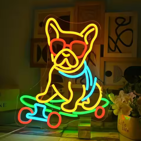 Dog Neon Sign Pet Shop Wall Decor LED Light Sign USB Dimmable Neon Light for Skate Shops,Pet Shop,Li