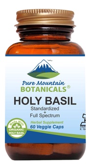 Pure Mountain Botanicals Holy Basil Capsules - Kosher Vegan Caps with 450mg Organic Holy Basil Tulsi