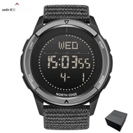 NORTH EDGE นาฬิกาสําหรับ Man ALPS นาฬิกาดิจิตอลกันน้ําคาร์บอนไฟเบอร์กีฬาสายคล้องคอไนลอนนาฬิกาปลุกเข็
