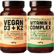 Sapling Vegan Vitamin D3+K2 & Vitamin B Complex Set-4000IU Vitamin D3 and 100mcg Vitamin K2 (In MK7 