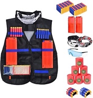 edcmart Kid's Tactical Vest Kit for Nerf Guns N-Strike Elite Series with Blood Meter, Darts, Reload Clips, Goggles, Mask, Wrist Band, Target Cans